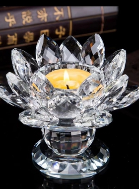 水晶玻璃莲花烛台酥油灯底座蜡座