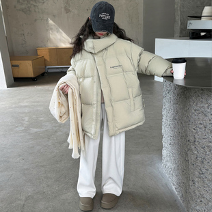 韩国女童中长款羽绒服冬季2026新款中大童白鸭绒宽松连帽外套保暖