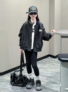 韩国潮女童外套春秋冬2025新款中大儿童洋气时髦棒球服加厚上衣潮