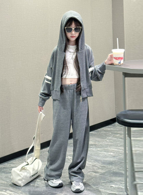 韩国潮女童套装春秋款2025新款中大童秋季条纹卫衣卫裤女孩两件套