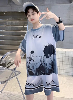 韩国潮男童篮球服夏季薄款儿童运动速干两件套夏装中大童短袖套装