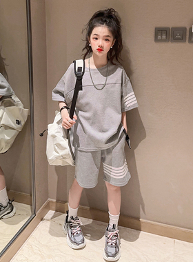 韩国女童短袖套装2025新款运动两件套中大童洋气韩版休闲儿童夏装