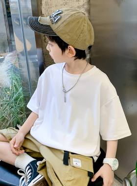 韩国潮男童短袖t恤夏季薄款儿童休闲上衣帅气韩版7中大童夏装体恤