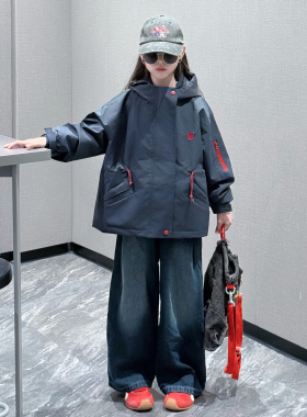 中大童女童冲锋衣三合一秋冬2025新款韩版可拆卸保暖加绒上衣外套