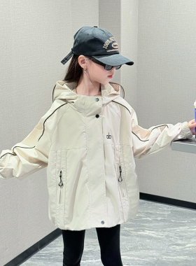 女童夹克外套春秋款2025新款中大儿童韩版洋气时尚连帽休闲上衣潮