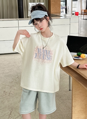 韩国女童短袖T恤夏季2026新款中大童洋气休闲短袖女孩半袖上衣T潮