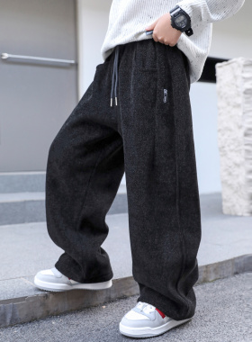 儿童装男童裤子冬季2025新款中大童一体加绒加厚直筒韩版休闲长裤