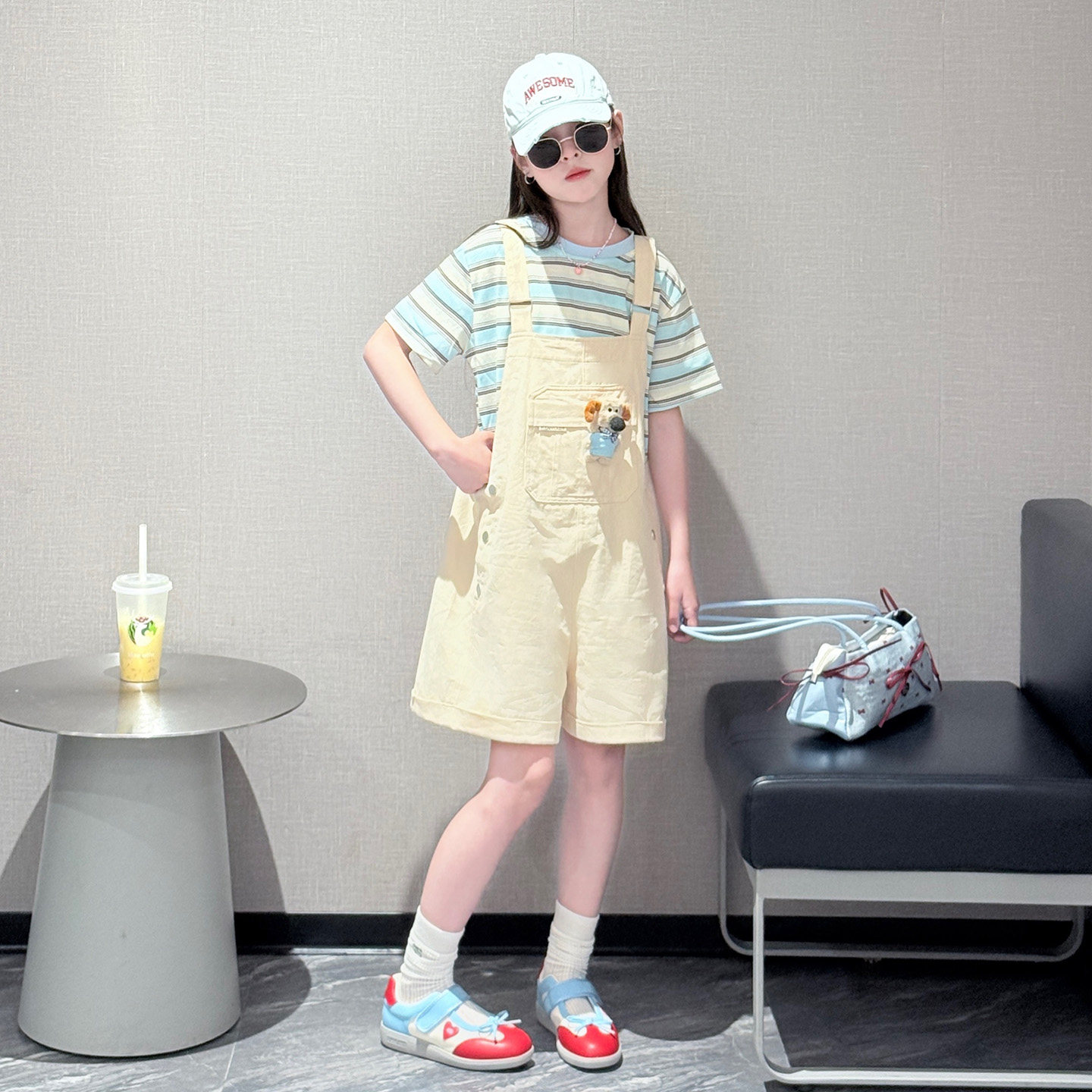 女童背带短裤套装短袖t恤夏装T潮图片