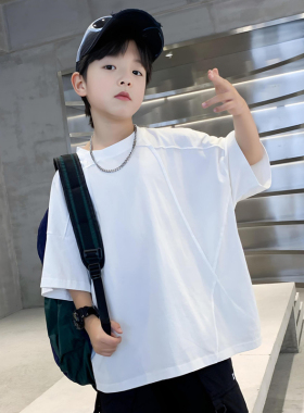 韩国潮男童短袖t恤夏季新款纯棉中大童白色T痞帅上衣儿童休闲体恤