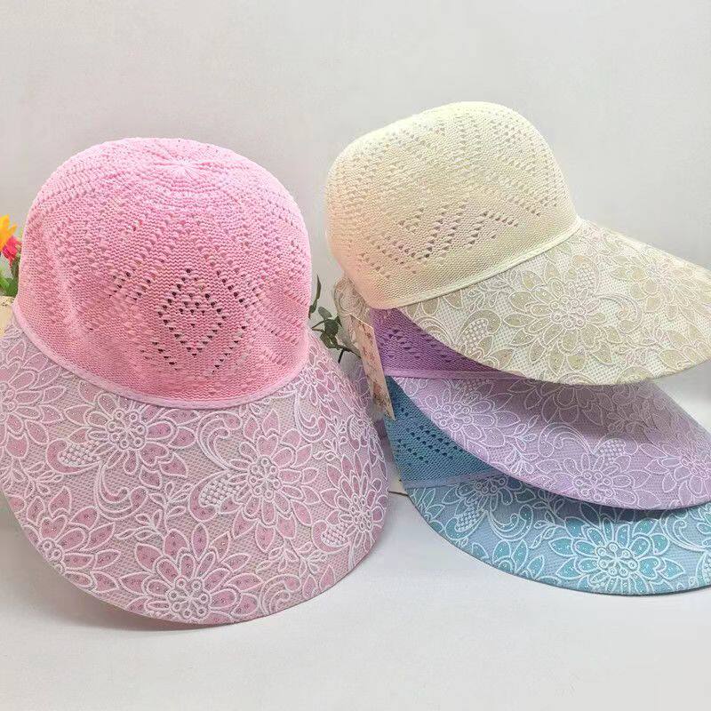 夏季中老年帽子花朵盆帽女士镂空妈妈凉帽防晒网眼遮阳帽透气草帽