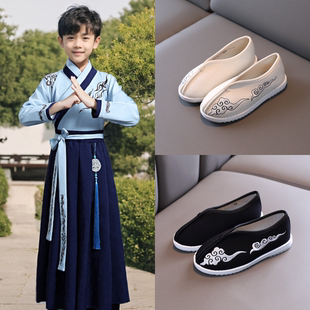 配汉服鞋子男童绣花鞋三月三女童男孩古装古风民族黑布鞋儿童布鞋