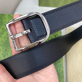 新款G字母4cm宽针扣真皮腰带男荔枝纹头层牛皮百搭简约纯铜扣皮带
