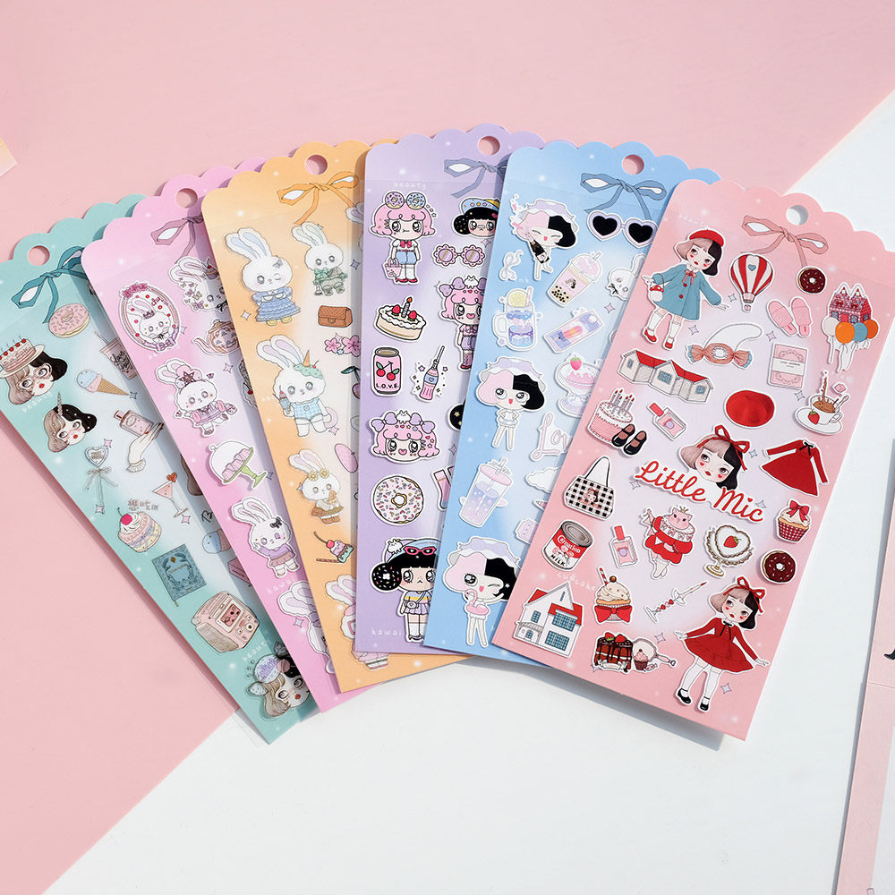 nekoni花花兔好小女孩米可卡通创意diy纸质平面小贴画