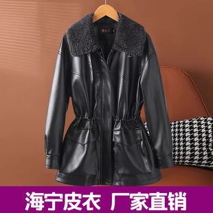 海宁真皮羽绒服女短款2025冬新款绵羊皮拉贡毛领皮衣气质收腰外套