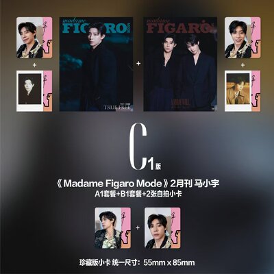 计入销量 费加罗 2月 马小宇官方C版1/2/3/4套装:A+B封面+赠2张小卡+2张拍立得+2张自拍卡 MadameFigaroMode费加罗杂志2025年二月