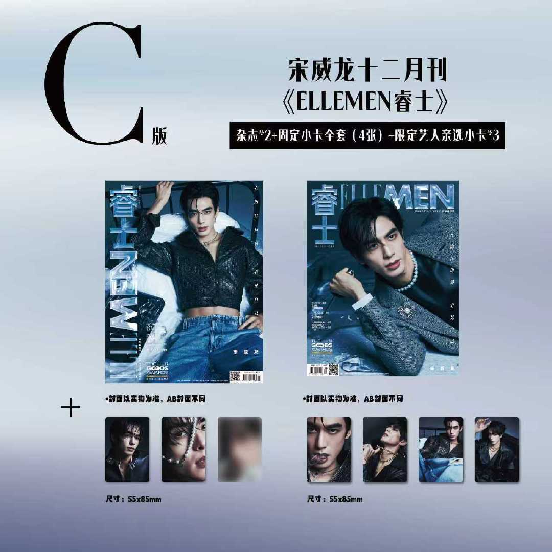 计入销量 睿士 十二月 宋威龙官方C版：A+B封面+固定小卡4张+限定艺人亲选小卡3张 ELLEMEN睿士杂志2025年12月闭年刊  华道时尚