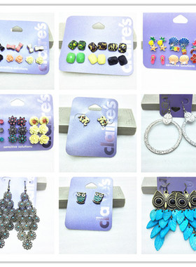 C1宇涵外贸饰品 claires品牌个性 耳坠耳钉 排钉组合女