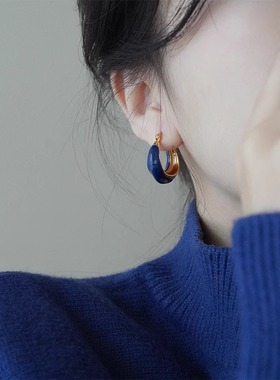 法式复古克莱茵蓝色耳饰小众设计气质高级感秋冬耳环2025新款爆款