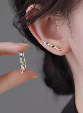 925银彩色多巴胺锆石耳环轻奢高级感个性耳排耳钉波西米亚风耳饰