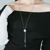 精致百搭配饰 爆款 925纯银四叶草项链轻奢小众毛衣链长款 2026新款