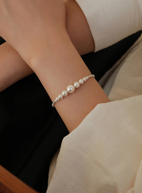小香风碎银几两渐变珍珠手链高颜值925银微笑手串女款2026年新款