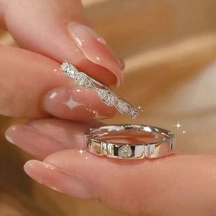 小方糖情侣戒指纯银一对小众设计高级感男女款 对戒婚戒情人节礼物