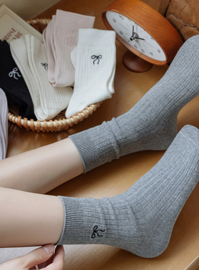 袜子女2025新款爆款中筒纯棉双针春秋堆堆袜蝴蝶结芭蕾风春夏长袜