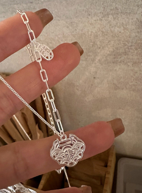 【平安是福】990足银项链 祥云如意锁新中式通体纯银时尚国风配饰