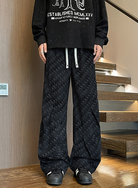 K5073/P40冬季新款休闲裤男高宽松大码工装长裤子潮设计感直筒裤