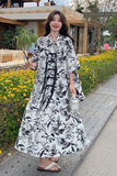 水墨画碎花新中式国风衬衫套装裙女夏2024新款微胖穿搭一整套显瘦，女装连衣裙，浙宝306