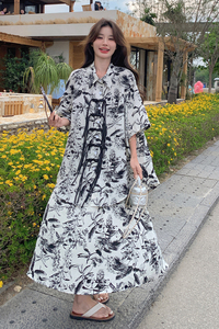水墨画碎花新中式国风衬衫套装裙女夏2024新款微胖穿搭一整套显瘦图片