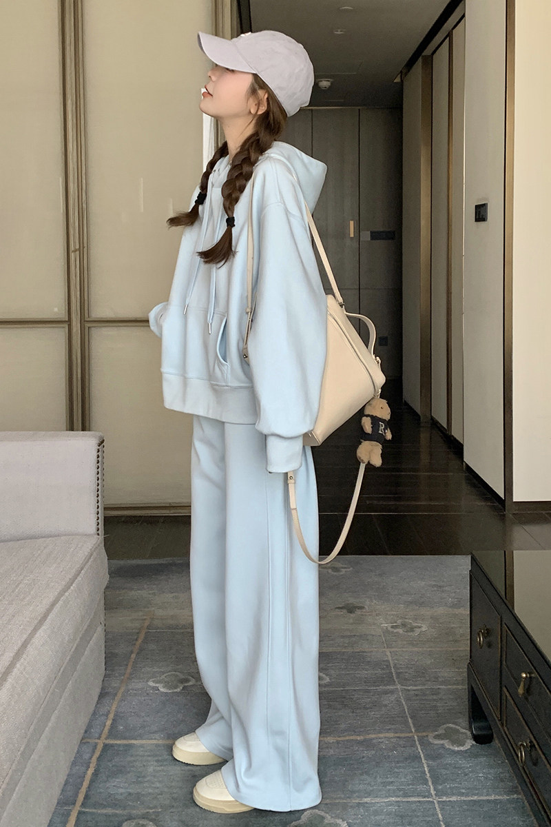 ootd穿搭蓝色减龄卫衣套装女春2025超火运动休闲慵懒多巴胺两件套,女装运动套装,浙宝290（原306）