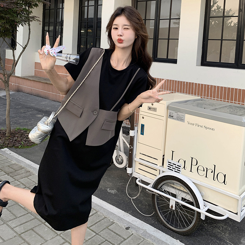 现货优质面料设计感马甲拼接连衣裙假两件306-24077-p110-k168，女装连衣裙，浙宝306