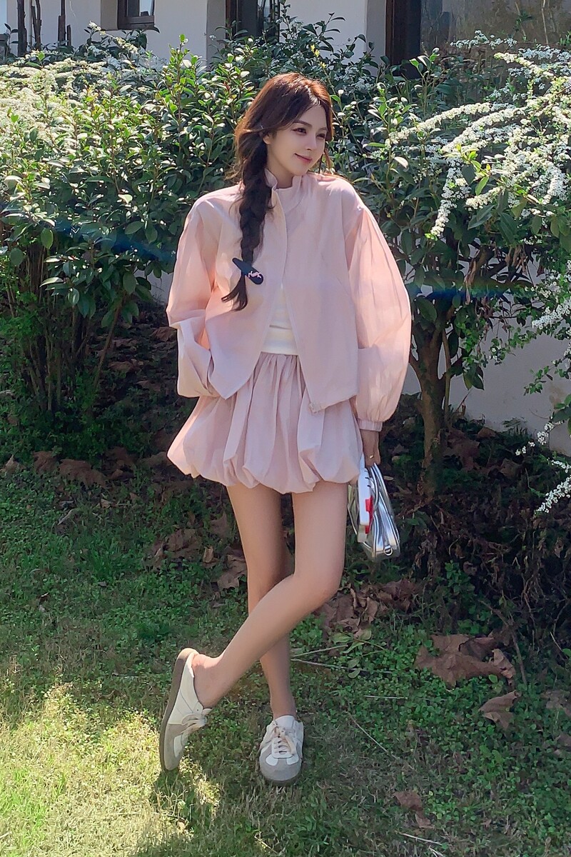 粉色减龄防晒外套花苞裙套装2025春夏新款时尚洋气甜美穿搭套装裙图片