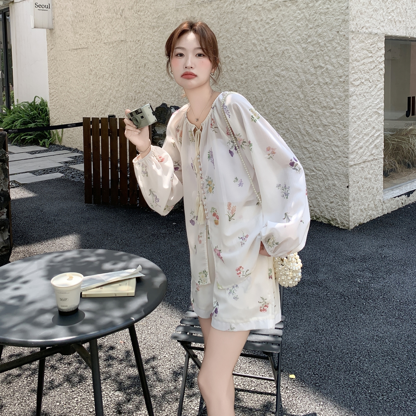 新中式复古长袖防晒衬衫短裤套装女2025夏季新款潮显瘦通勤两件套，女装套装/套裙，浙宝306