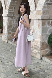 法式气质甜美背心连衣裙女2025夏季新款韩版宽松显瘦减龄a字长裙图片