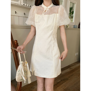 2024夏新中式蕾丝网纱拼接烫钻改良旗袍裙306-24045-p115-k175图片