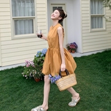 橘色高级感无袖背心连衣裙女2025夏季新款温柔风甜美减龄花苞短裙，女装连衣裙，浙宝306