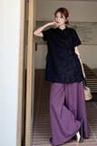 新中式国风收腰显瘦盘扣上衣套装女2025夏季新款高腰阔腿裤两件套，女装套装/套裙，浙宝306
