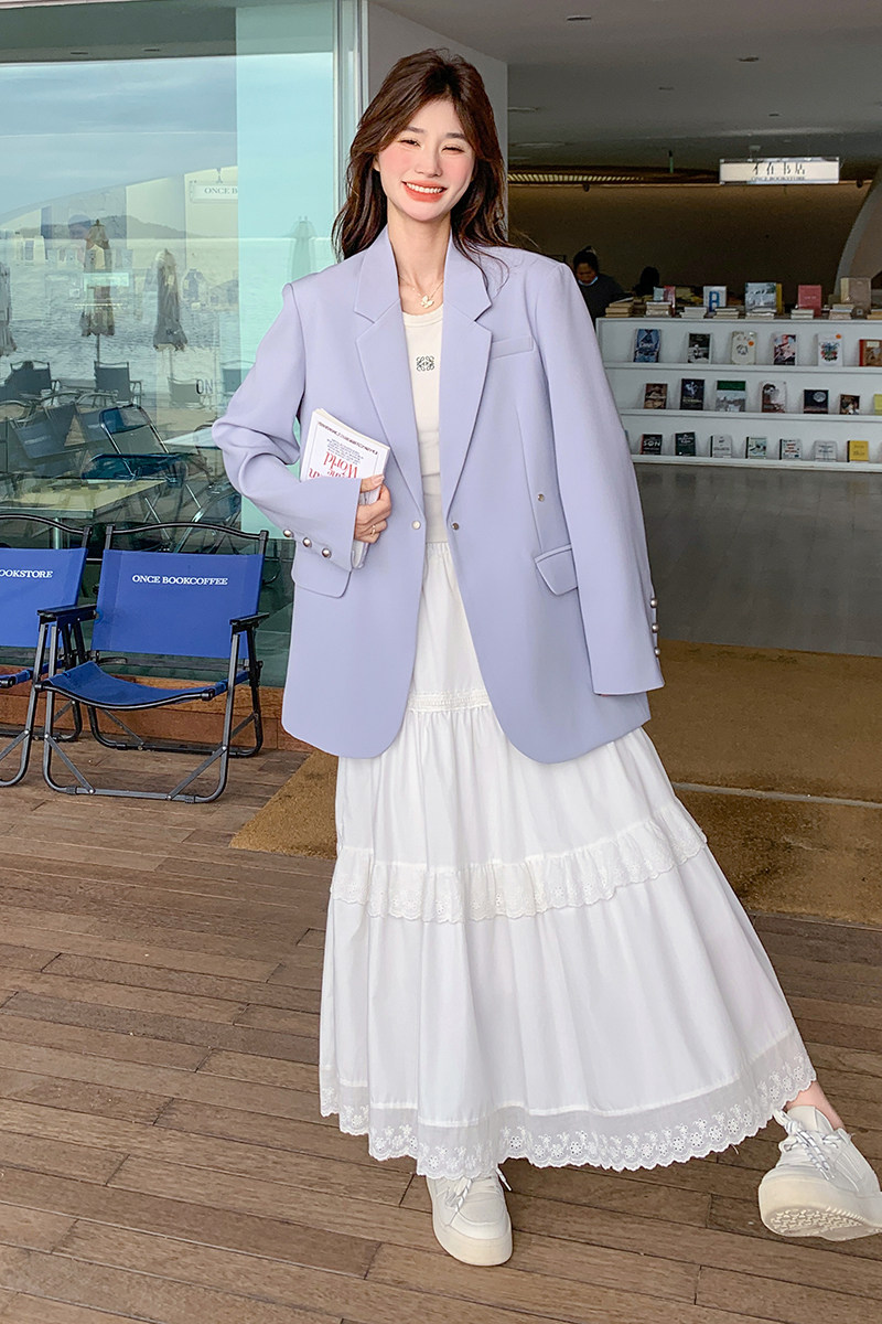冰川蓝正肩西装外套女2025年春季新款宽松显瘦休闲气质高级感上衣图片