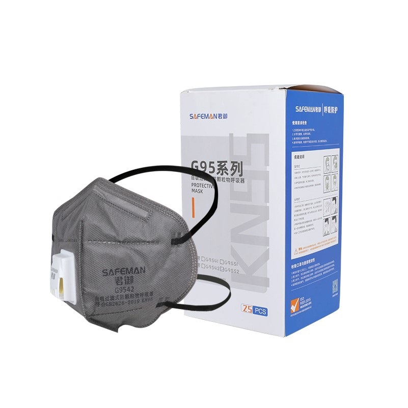 君御GB2626-2019  KN95耳带头戴带式折叠呼吸阀活性炭口罩盒装灰