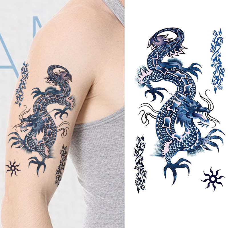青龙苍龙纹身贴纸防水男女款持久胸背龙图腾苏州艺龙花臂刺青贴
