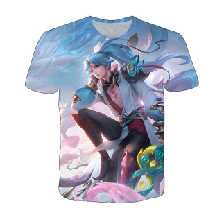 王者荣耀亚连落雪白狼衣服3D印花男女短袖t恤夏青少年儿童COS上衣