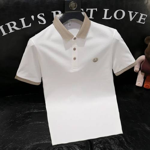 纯色翻领polo衫轻奢带领男装潮