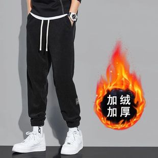 新款 时尚 秋冬季 加绒休闲裤 简约百搭宽松灯芯绒哈伦裤 潮流纯色长裤