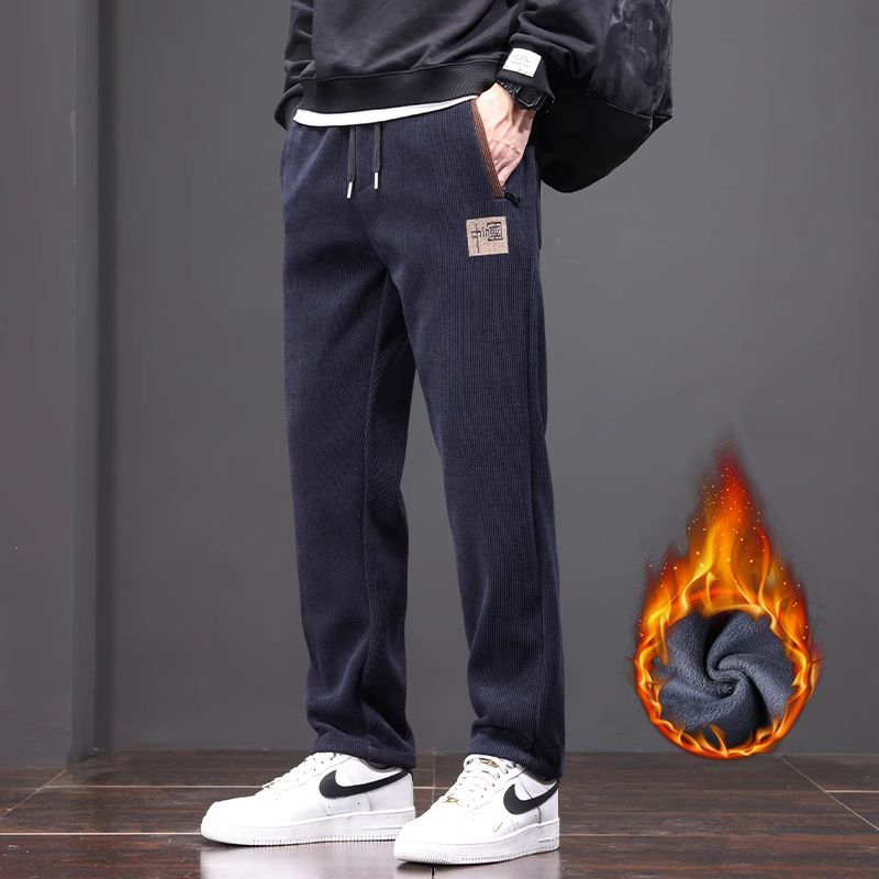 新款加厚加绒休闲宽松运动长裤冬天秋冬季男士保暖灯芯绒直筒绒裤