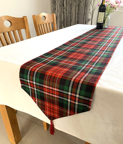 北欧桌旗美式复古红绿格子