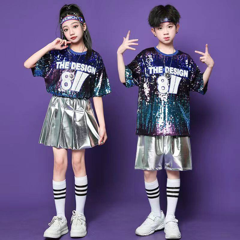 六一儿童啦啦队演出服男女童幼儿园亮片爵士街舞小学生运动会服装