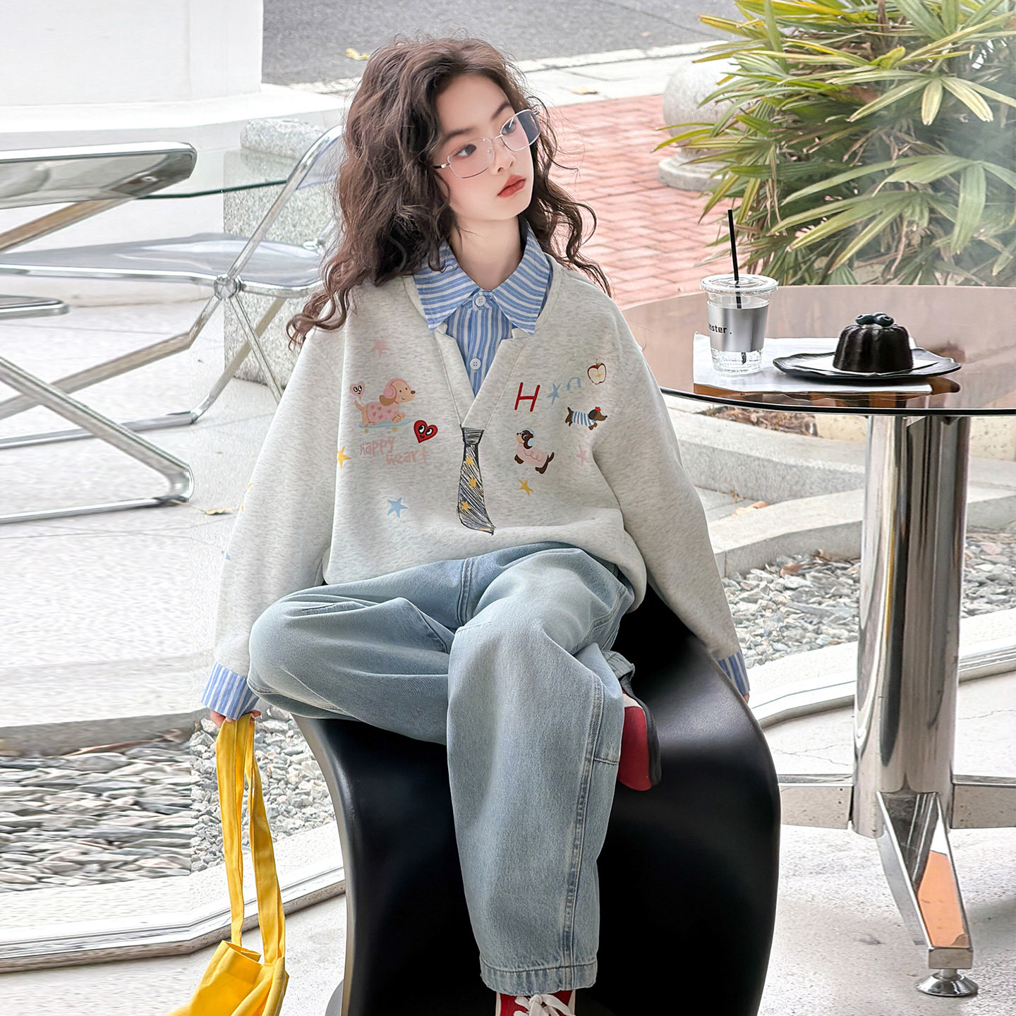 女大童秋季卫衣牛仔裤套装新款