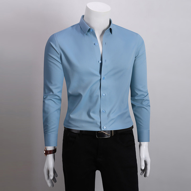 长袖衬衫男士高级感2026春季新款商务休闲弹力免烫抗皱正装白衬衣